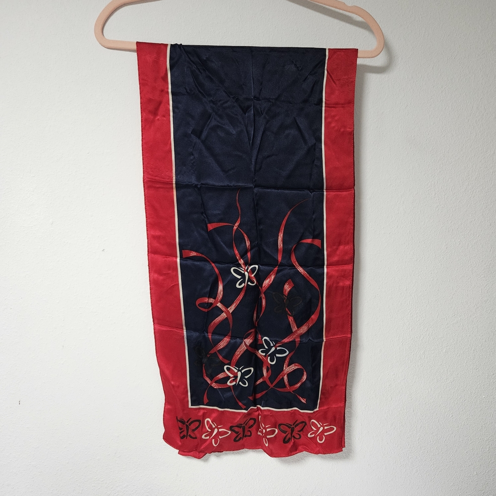 Vtg WEEKENDER Ltd Ed Rectangle BUTTERFLY Blue Redl 100% Silk SCARF 14X54 Anniv